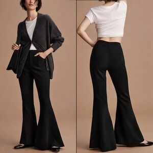 Anthropologie NEW Maeve Black Slim Sleek Mega Side Slit Flare Pants SZ 8 Indie